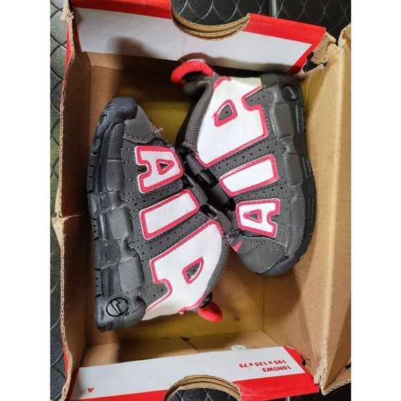 Nike Air More Uptempo Shoe Toddler Size 4C Leather Black Medium Ash Siren Red #A - Picture 1 of 9